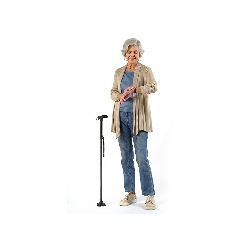 Bastone da passeggio ripiegabile a base basculante per anziani